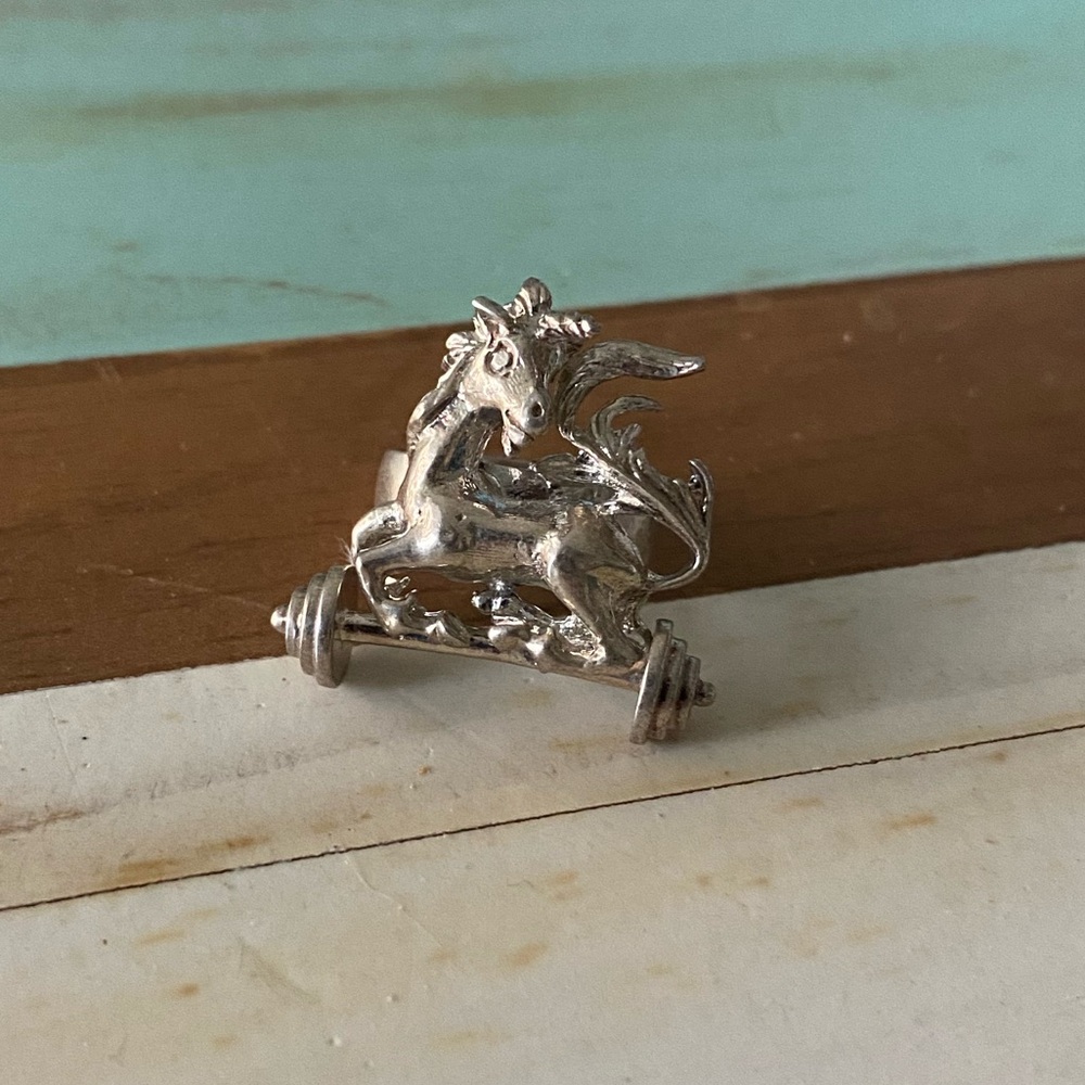 Creative Galina Dumbbell Jewelry Unicorn silver ring size 7.5